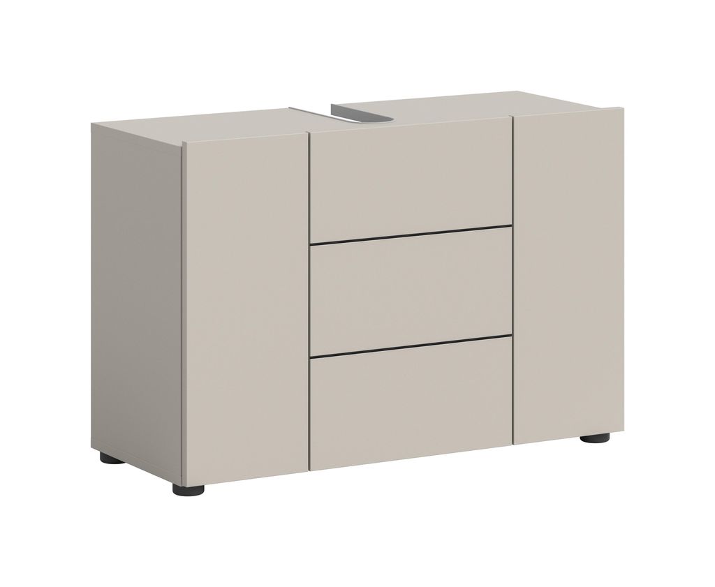 Waschbeckenunterschrank mit pflegeleichter MDF Front & Siphon Ausschnitt, Kaschmir Nachbildung, Breite 82 cm, furnling Vera