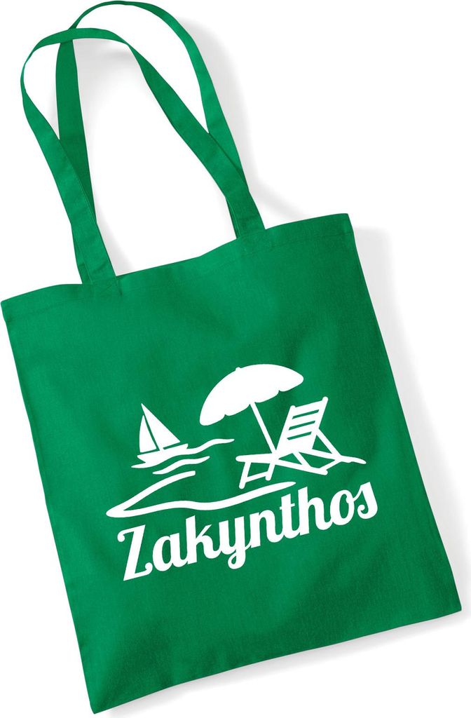 Huuraa Jutebeutel Zakynthos Inselmotiv Griechenland 10 Liter Kelly Green Baumwolle Tasche Geschenkidee
