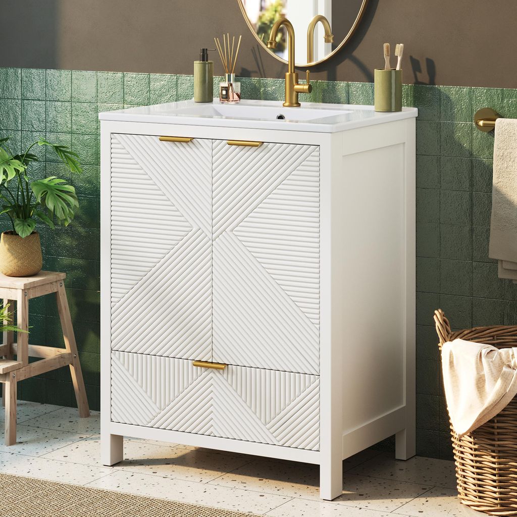 Meuble sous-lavabo Merax de 61 cm avec vasque en céramique, Image du produit 