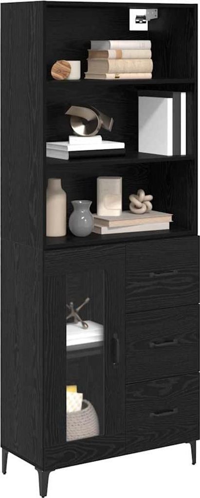 Eleganter Möbel Highboard Schwarz Eichen-Optik 69,5 x 34 x 180cm Holzwerkstoff - CJG532611 - Kommoden