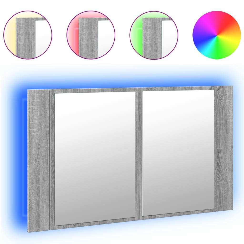vidaXL LED-Spiegelschrank Grau Sonoma 80x12x45 cm Acryl Produktbild 