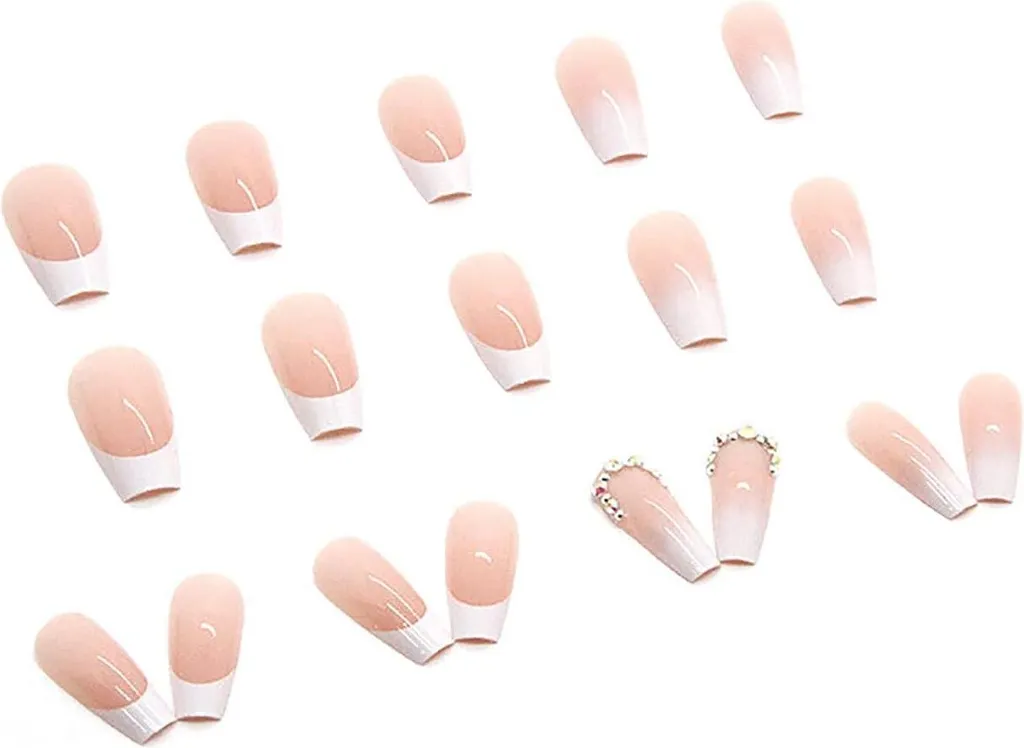 Set 24 Unghie a Pressione Bianche Sfumate con Strass | Kit Unghie Acrilico - 4