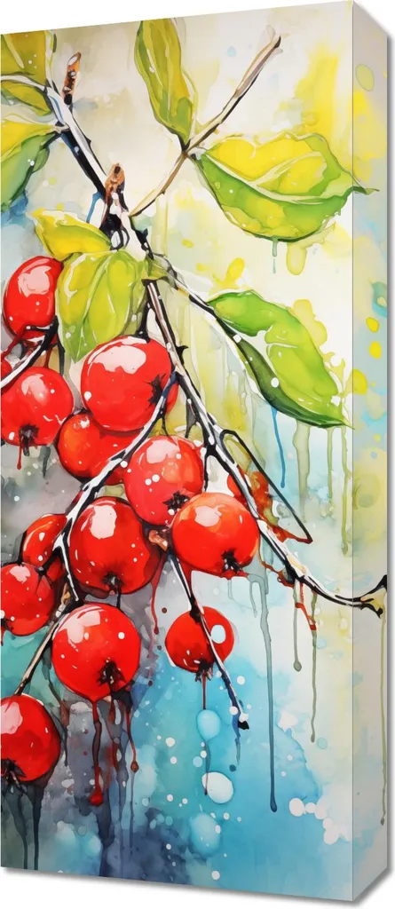 Decorazione Parete Moderna 30x70 cm - Quadro Frutta Rossa su Tela HD