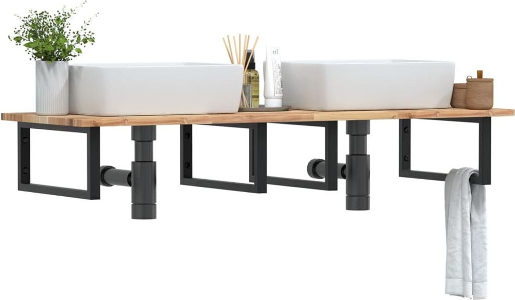 vidaXL Waschbeckenregal Wandmontage Stahl und Akazienholz