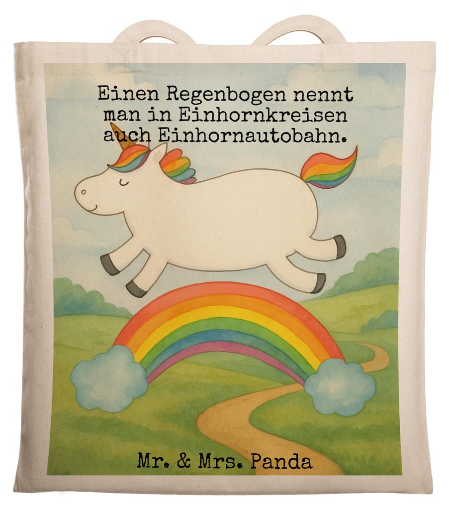 Mr. & Mrs. Panda Shopping Tasche Einhorn Regenbogen Design - Weiß - Geschenk, Stoffbeutel, Erwachsenwerden, Tote Bag, Jutebeutel, Einhornpower, ba...