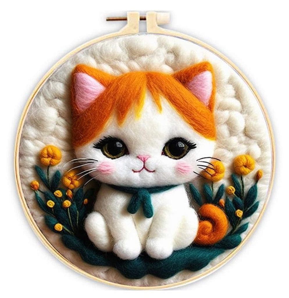 Kit broderie et feutrage Chat - Feutrage laine cardée Image du produit 