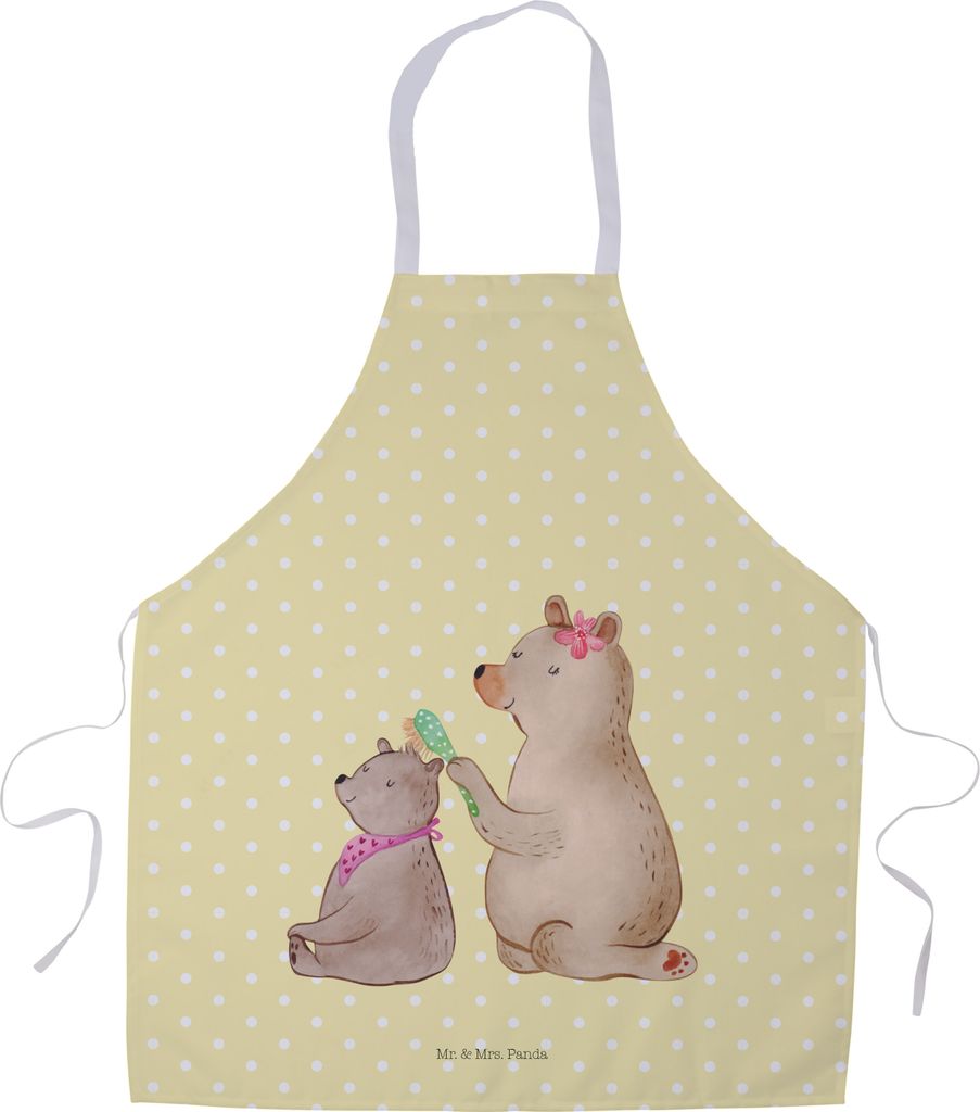 Mr. & Mrs. Panda Arbeitsschürze Bär Kind - Gelb Pastell - Geschenk, Küchenschürze, Mutter, Vorbinder, Muttertag, Bären, Kochschürze, Schürze...