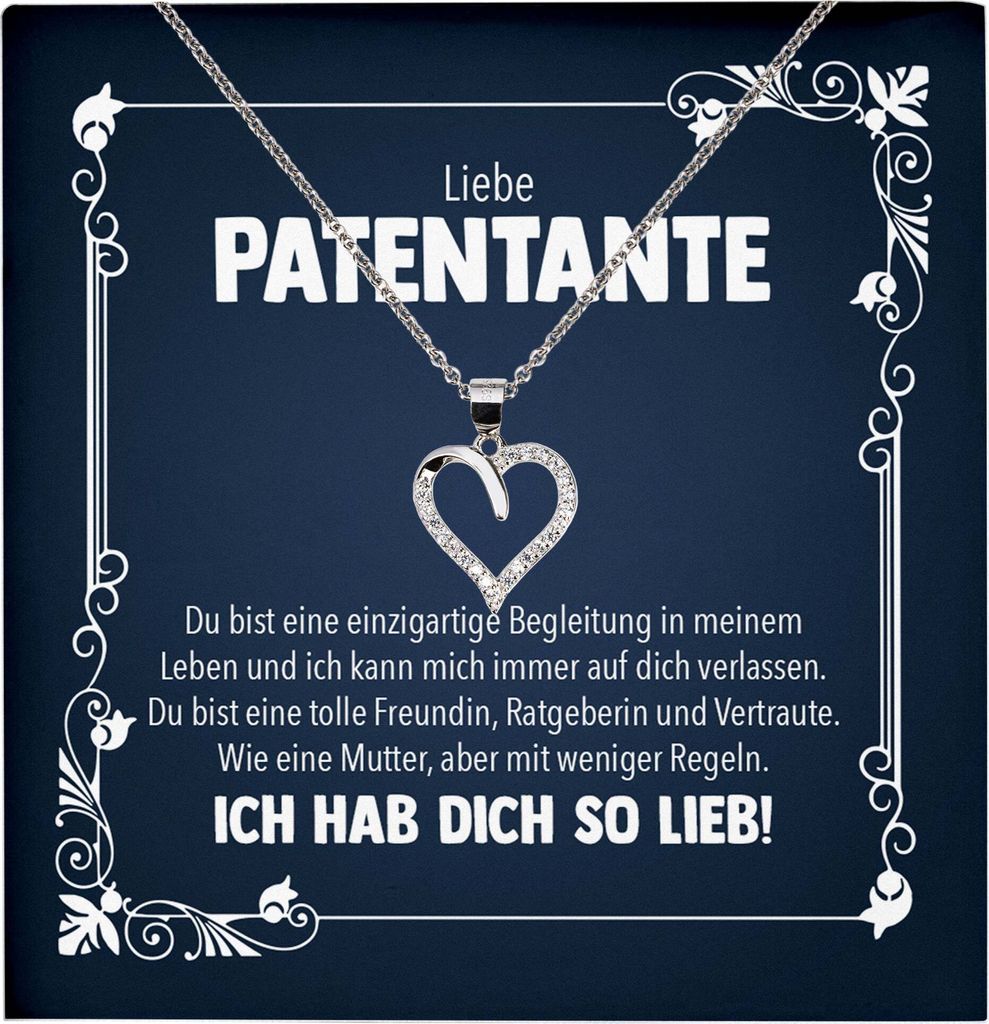 22Feels Liebe Patentante Geschenk Herz Halskette mit Karte Patin Frauen Damen Collier Geburtstag Weihnachte Taufe Familie (Damen Silber 925/000 Sch...