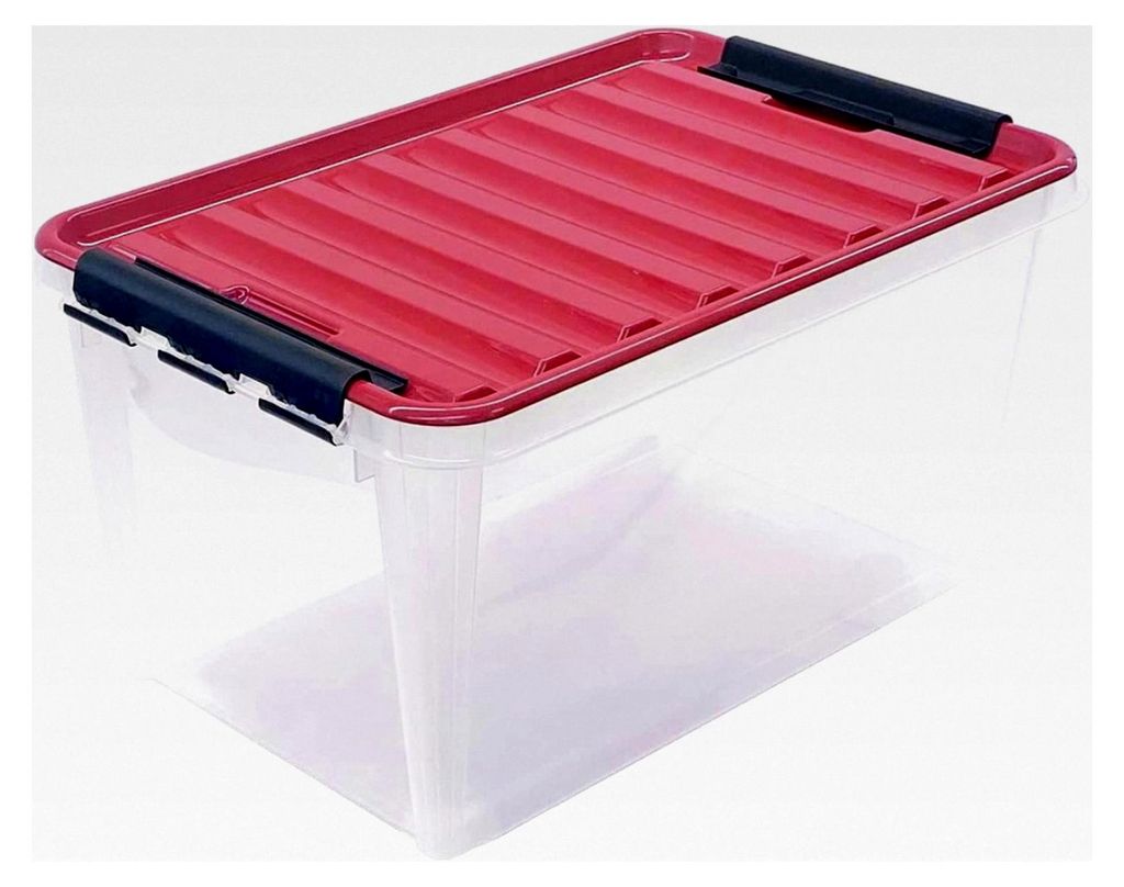 Aufbewahrungsbox Compact mit Deckel, 59x38x30 cm transparent-rot