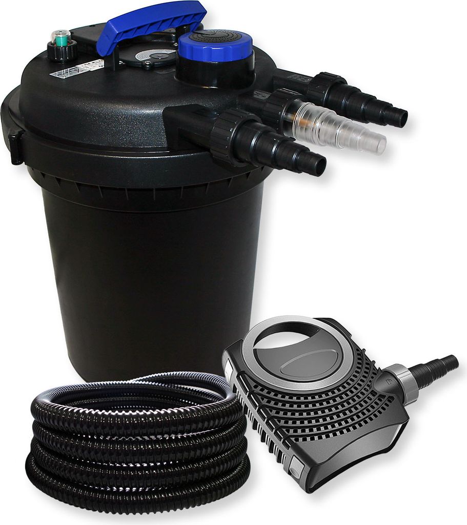 Wiltec Komplettset: CPF-250 Teichdruckfilter bis 10000 L Teich mit 11W Teichklärer, NEO8000 SuperEco Teichpumpe 8000l/h 70W, 25m Teichschlauch 25 ...