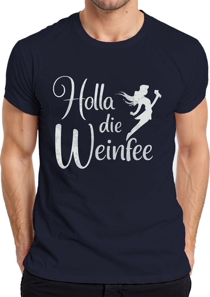 Holla die Weinfee Weinliebhaberin Weinprobe Weinparty Vintage Herren T-Shirt, Navy, 3XL