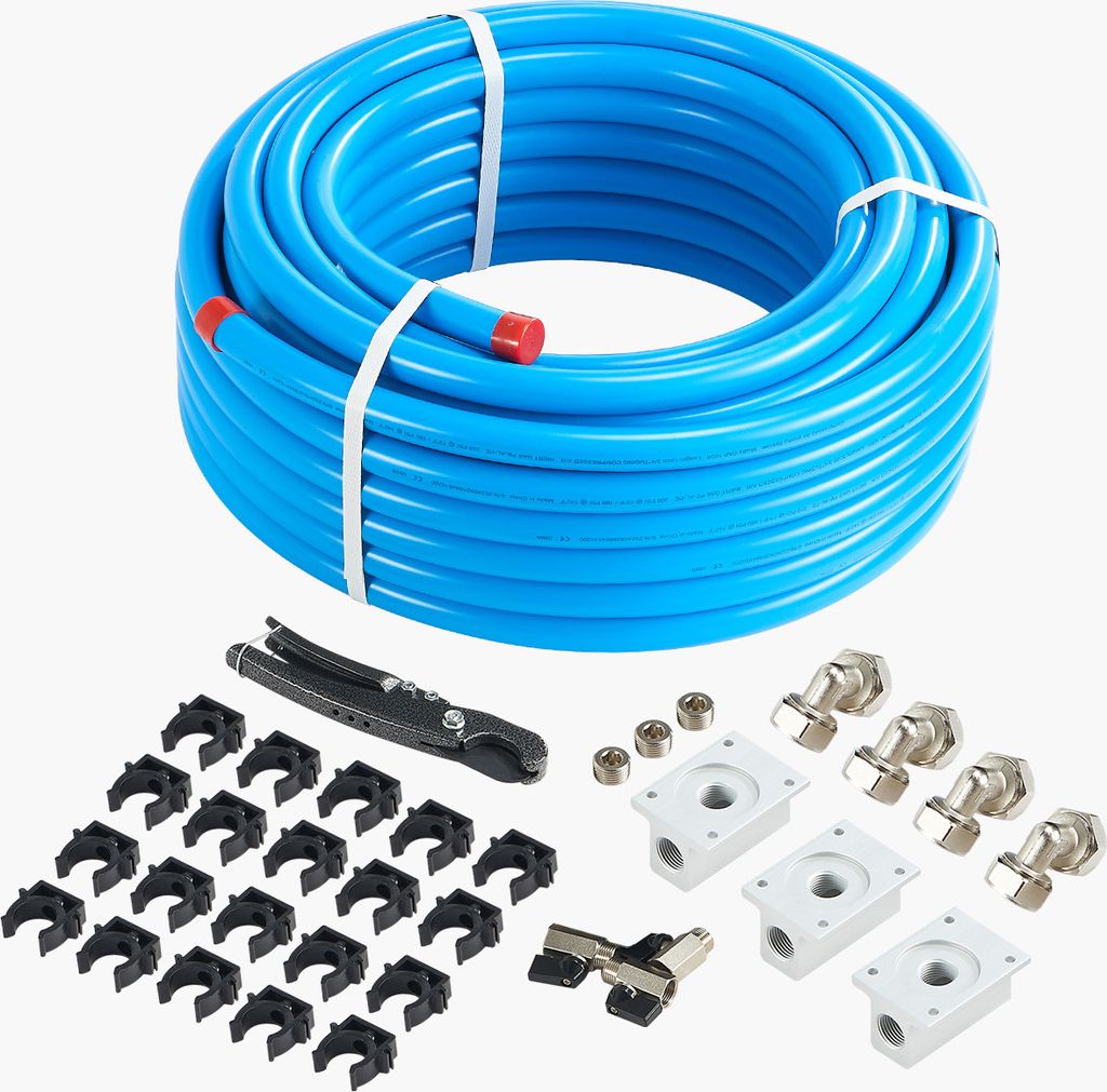 SucceBuy Luftkompressor-Leitungssatz, 100 Fu? x 3/4 Zoll HDPE-Aluminium-Druckluftleitungssystem, auslaufsicher, druckbest?ndig und einfach zu insta...
