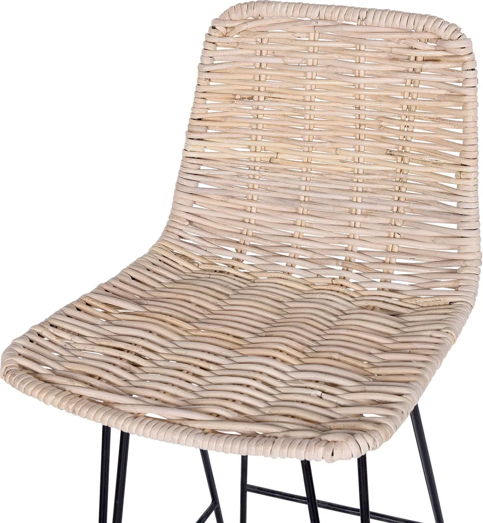 Tabourets de Bar Design Rotin Beige et Structure Métal Noir Rustique - 8