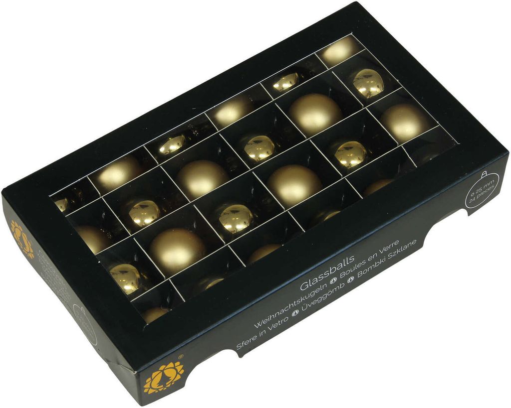 24 Weihnachtskugeln Glas 25mm Christbaumkugel Baumschmuck Weihnachten 2,5cm Bright Gold Combi