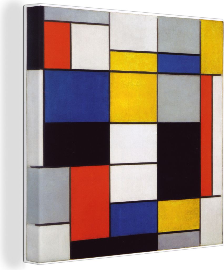 MuchoWow - Leinwandbilder - Komposition A - Piet Mondrian, Wandbild, Wanddeko Bilder Wohnzimmer, 20x20 cm