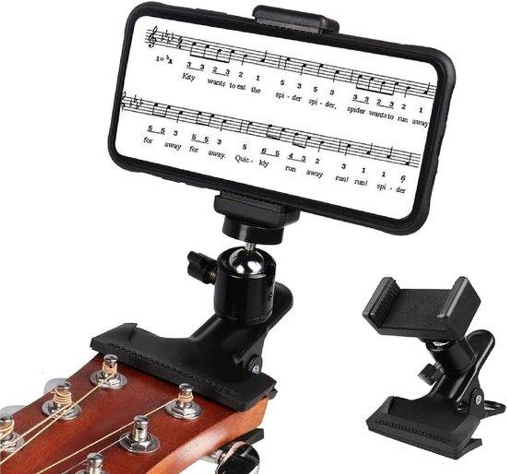 Halterung für Gitarren-Kopfhörer – Um 360° drehbare Livestream-Halterung für Gitarre/Bass – Geeignet für Smartphones mit einer Bildschirmd...