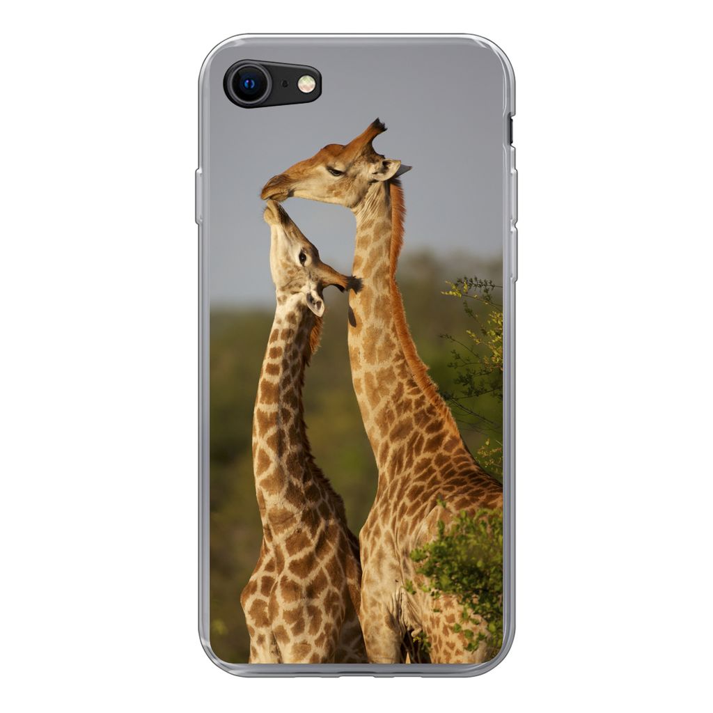 MuchoWow Handyhülle Schutzhülle Hülle für iPhone 8 Giraffe - Baum - Kalb - Porträt Silikon Softcase Handy Hülle - Schutzhaube