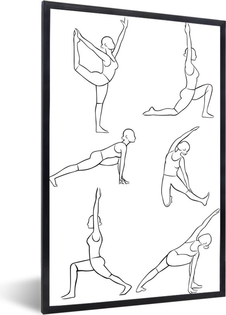 MuchoWow Gerahmtes Poster Yoga - Frauen - Weiß 20x30 cm - Poster mit Schwarzem Bilderrahmen Wandposter Rahmen Foto Bilder - Drucken - Bilder Pos...