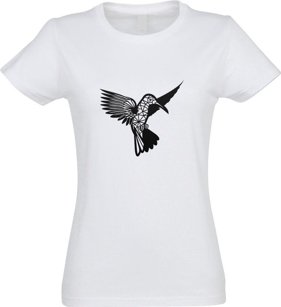 Kiwistar - T-Shirt tailliert - Damen - Weiss - Polygon Kolibri Figur Tier Art - mit Motiv Bedruckt - Funshirt Design - Sport - Freizeit - Damen - XL