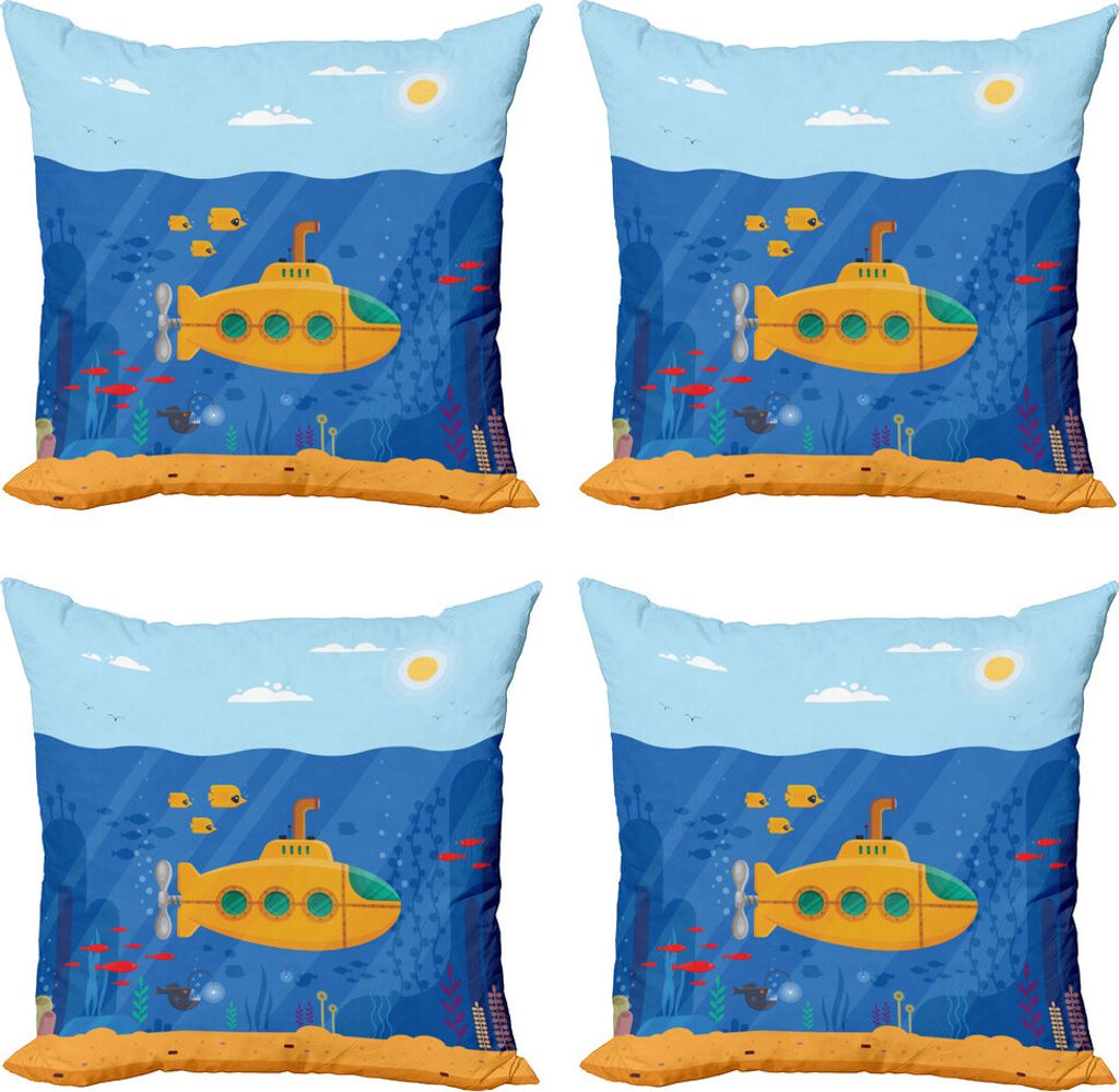 ABAKUHAUS U-Boot Kissenbezug Set (4 Stück), Cartoon Unterwasserleben, Moderner Doppelseitiger Digitaldruck, 45 cm x 45 cm, Mehrfarbig