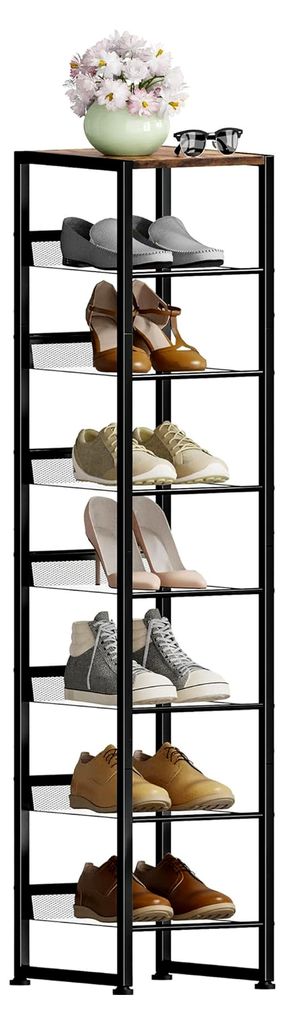 Vertikales Schuhregal mit 8 Ebenen, Eck-Schuhaufbewahrung, schmaler Schuhturm für 8 Paar, platzsparend, stabiles Metallregal, verstellbar, freiste...