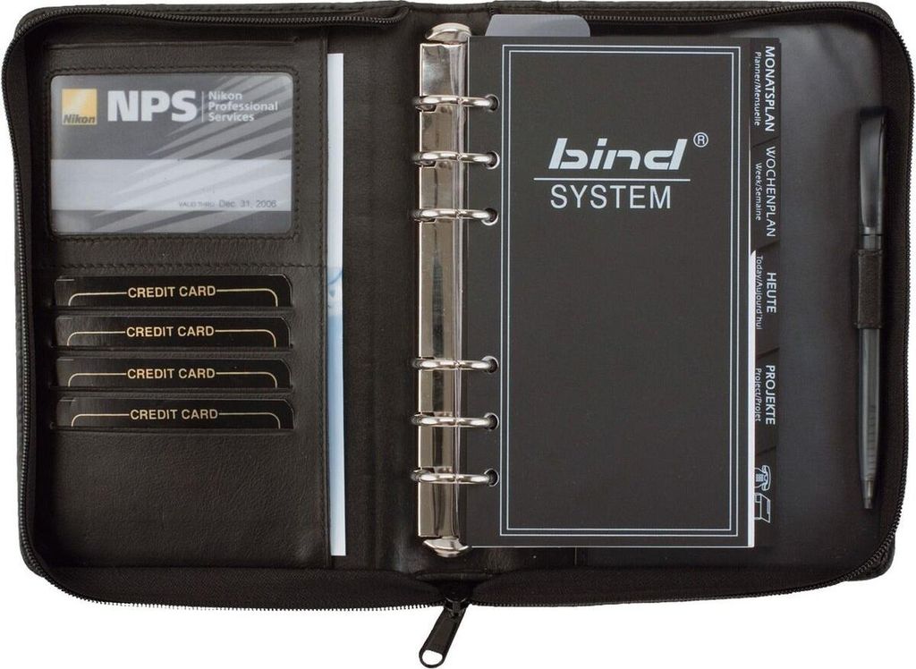 bind Systemplaner A6 – Schwarzes Leder mit Reißverschluss Produktbild 