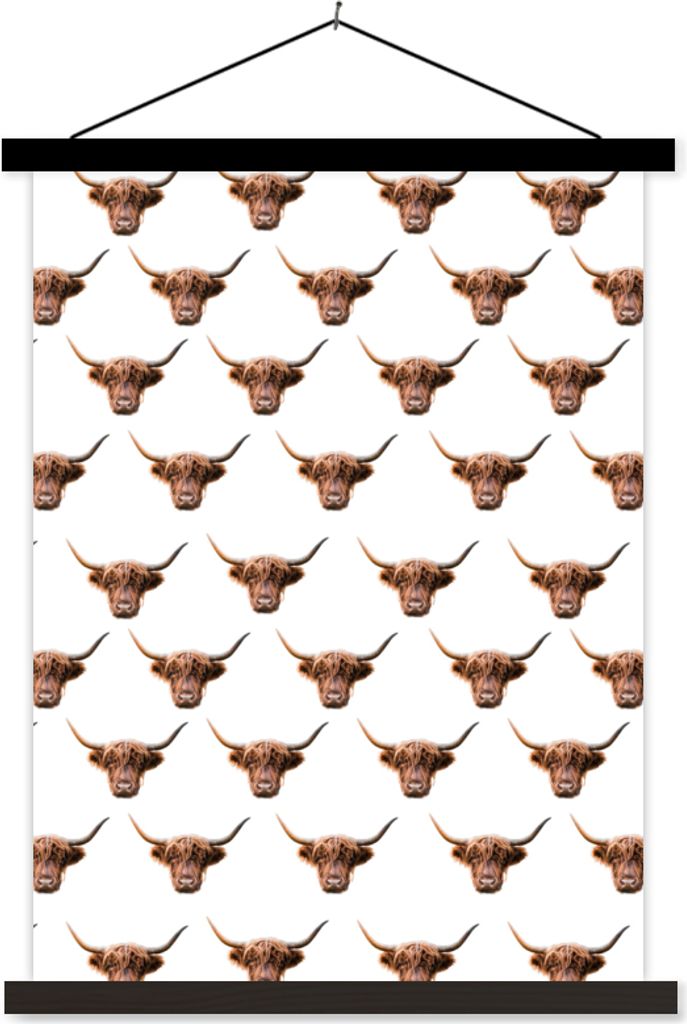 MuchoWow Textilposter Muster - Kuh - Schottisches Hochlandrind 120x160 cm mit schwarzem Rahmen - Magnetischer