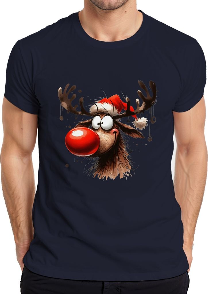 Lustiges Reh Rentier Rudolf Elch - Weihnachten Xmas Christmas Herren T-Shirt, Navy, S