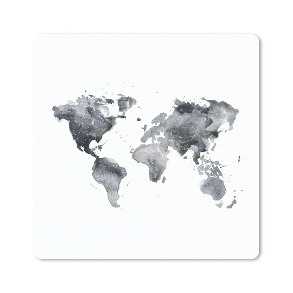 MuchoWow Mauspad Mousepad Weltkarte - Aquarell - Schwarz und weiß 20x20 cm - Mousepads - Maus Mat - Pad - Mausunterlage - Desk Mat - Bureauartikeln