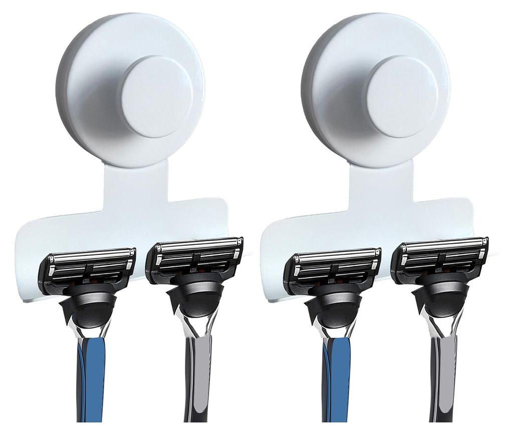 2er-Set Rasiererhalter mit Saugnapf zur Wandmontage – kein Werkzeug erforderlich – Edelstahlhaken – abnehmbarer Rasierer- und Rasierorganizer...