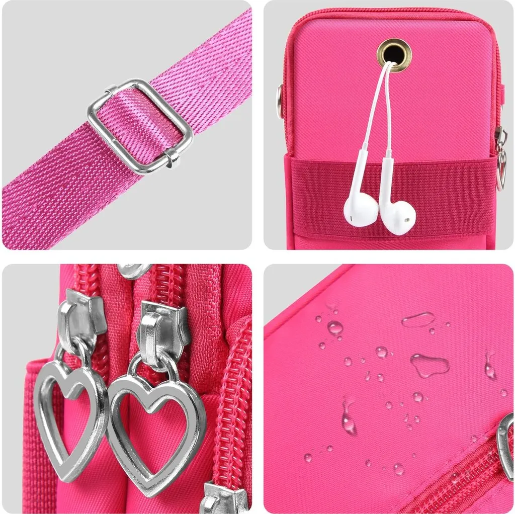 Borsa a Tracolla Multifunzionale Rosa Rosso: Borsello Porta Cellulare - 8