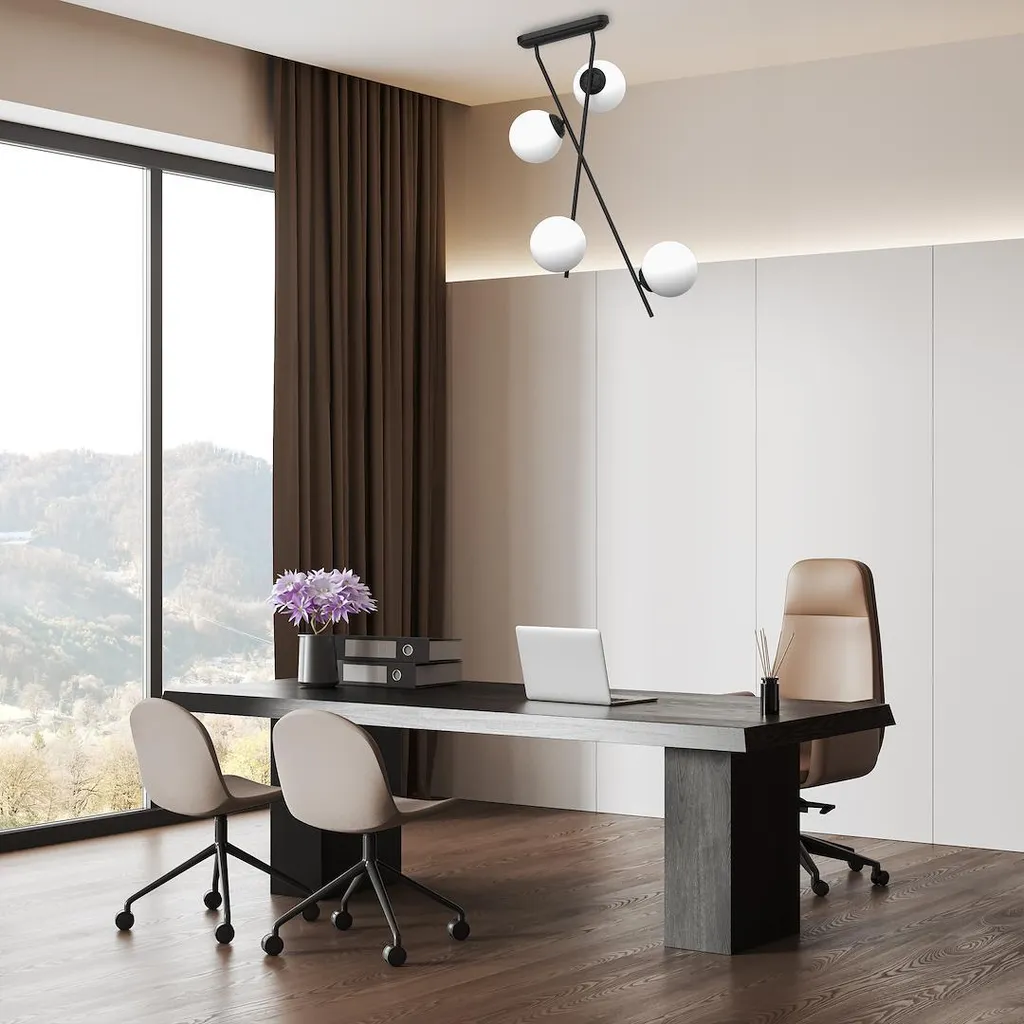 Suspension Design Verre Noir et Blanc Inter Milagro E14 71 cm Hauteur - 4