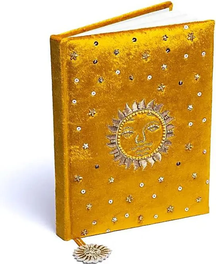 Carnet Velours Jaune avec Soleil Doré 20x15 cm - Notebook de Qualité