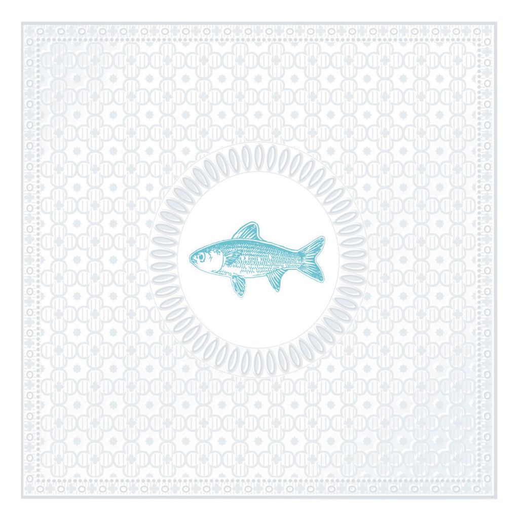 PPD Medaillon Fish Pearl Aqua Servietten, Tischservietten, 15 Stück, Tissue, Grau / Hellblau, 33 x 33 cm, 1331991