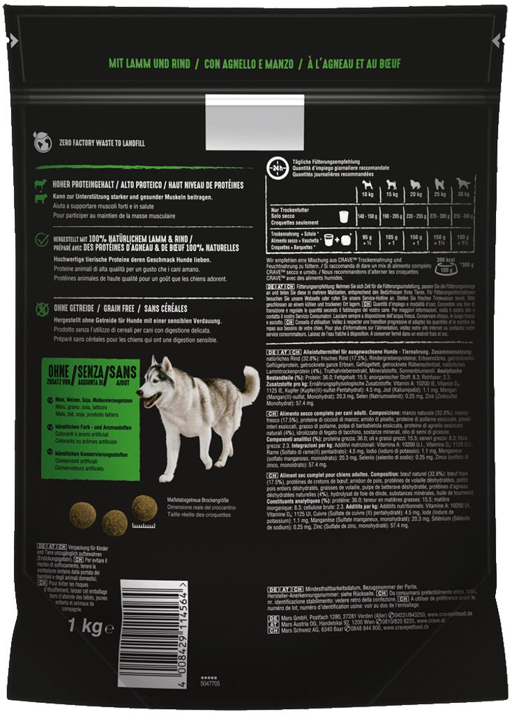 Crave Trockenfutter fr Hunde Adult mit Lamm und Rind 1000