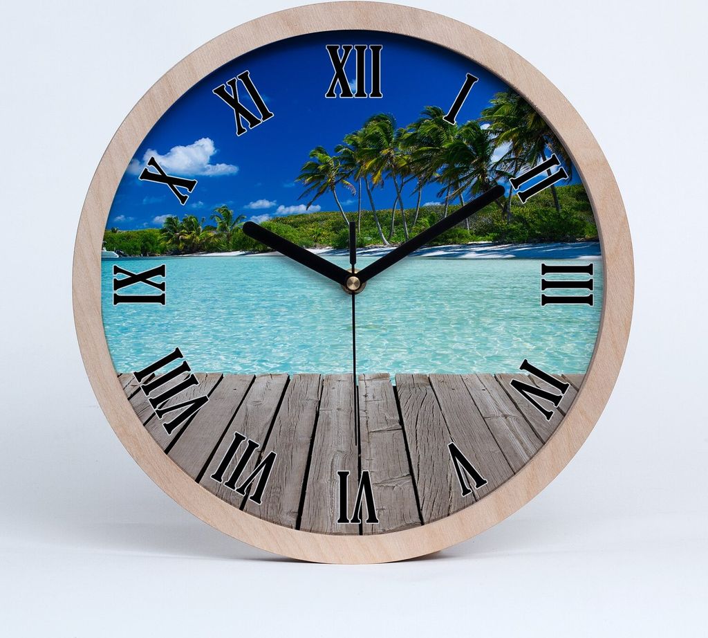 Holzuhr 20fi cm wanduhr - schwarze Spitzen - tropischer Strand