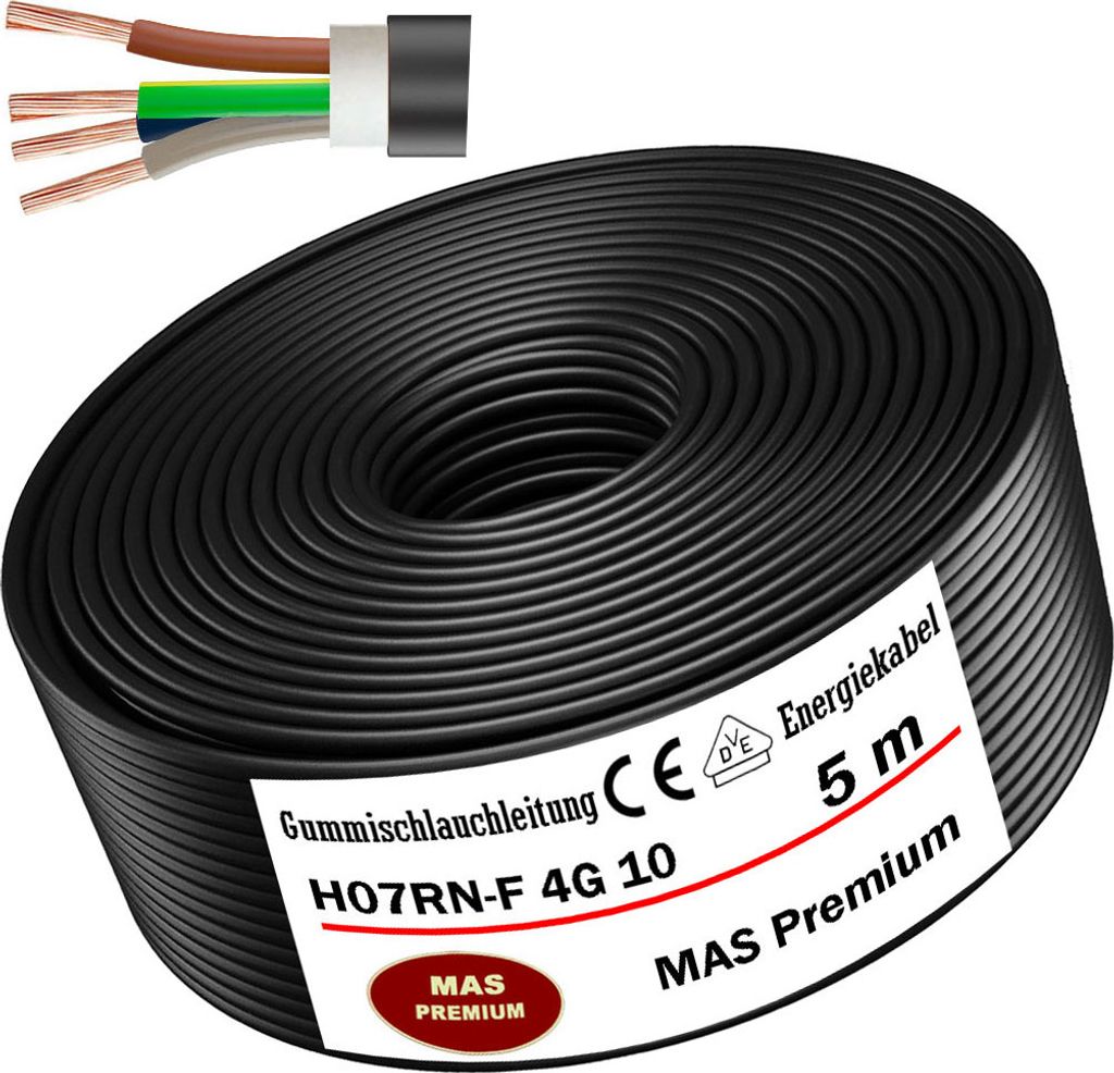 5m Gummischlauchleitung Baustellenkabel H07RN-F 4G10 Flexibel für Geräten