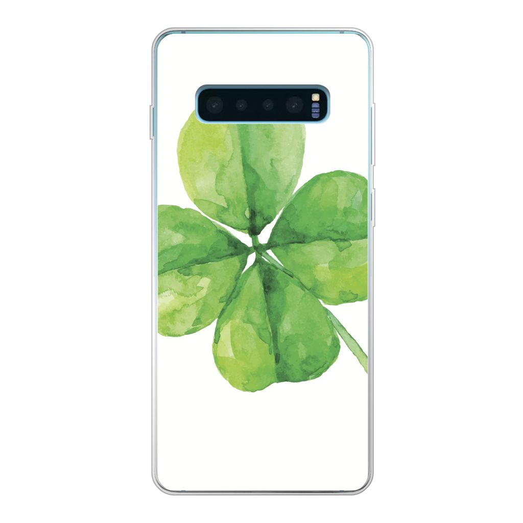 MuchoWow Handyhülle Schutzhülle Hülle für Samsung Galaxy S10 Plus Vierblättriger Klee - Aquarell - Pflanze Silikon Softcase Handy Hülle - S...
