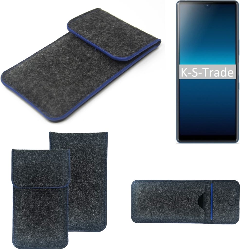 K-S-Trade Handy-Hülle Schutz-Hülle kompatibel mit Sony Xperia L4 Filztasche Pouch Tasche Case Sleeve Filzhülle dunkelgrau, blauer Rand