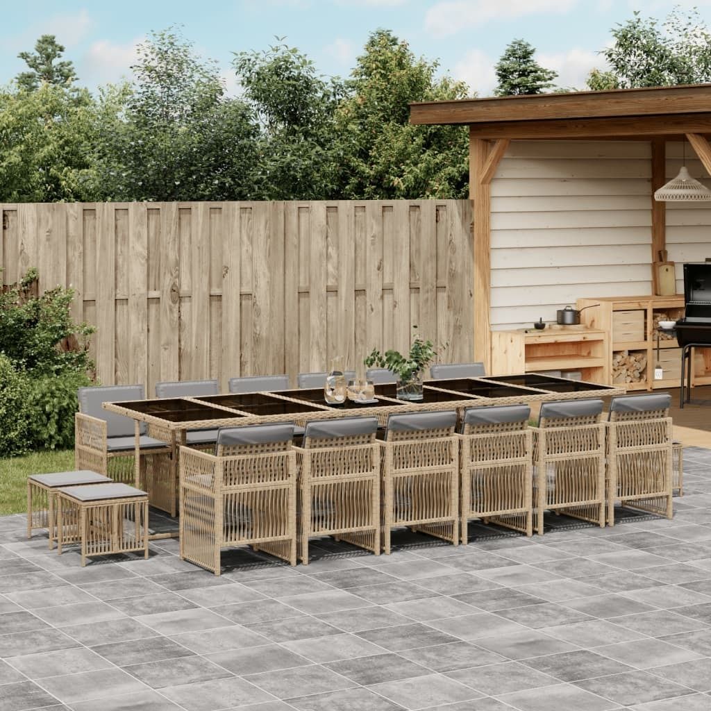 Maison Exclusive - 17-tlg. Garten-Essgruppe mit Kissen Beigemischung Poly Rattan