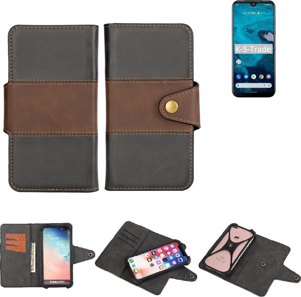 K-S-Trade Handyhülle Schutzhülle Hülle Bookstyle Wallet-Case kompatibel mit Kyocera Android One S9 Bumper Rundumschutz schwarz-braun 1x