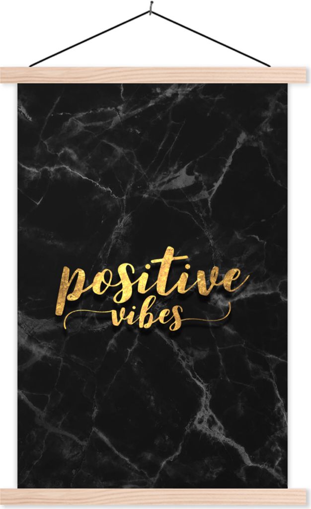 MuchoWow Textilposter Zitat - Positiv - Gold - Marmor 60x90 cm mit holzfarbenen Rahmen - Textil