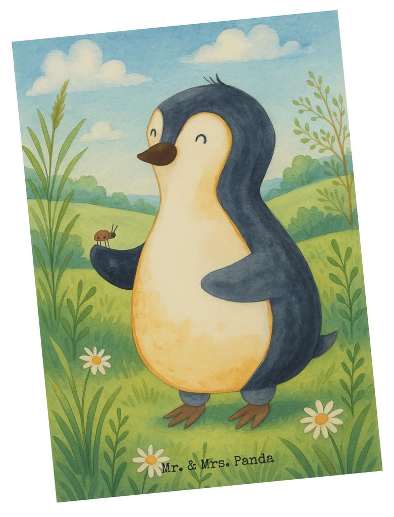 Mr. & Mrs. Panda Postkarte Pinguin Marienkäfer Design - Weiß - Geschenk, Aufmerksam, Glück, Kleine Wunder, bildkarte, Fotokarte, einzelkarte, An...