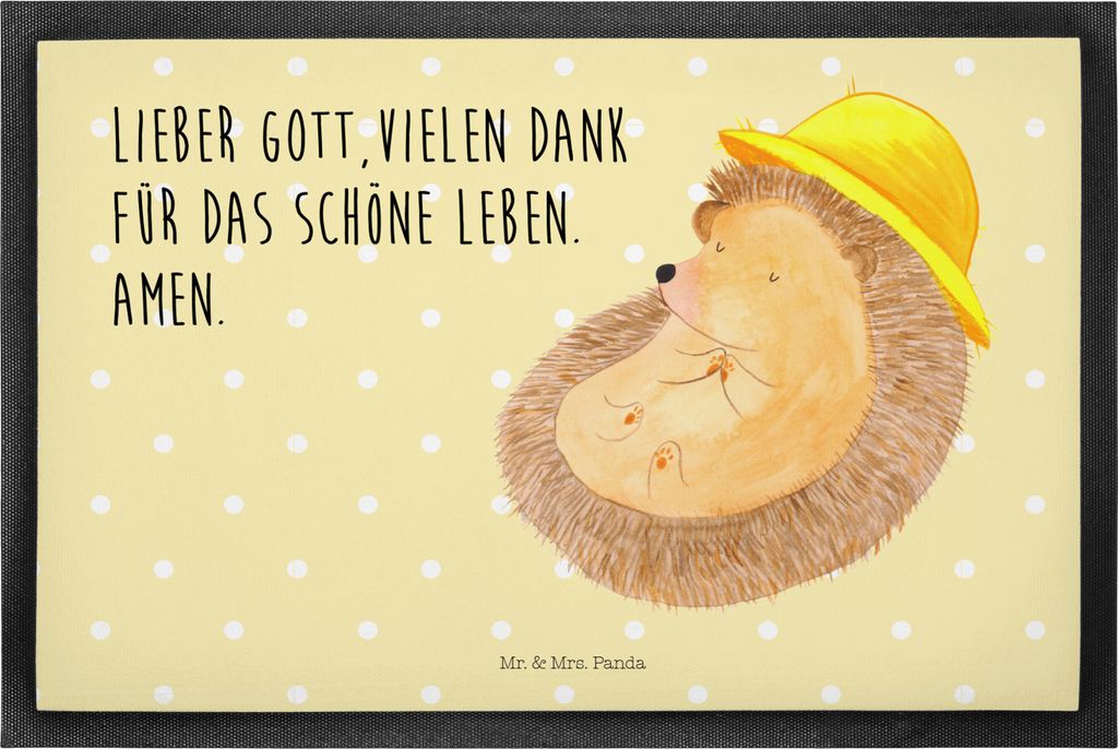 Mr. & Mrs. Panda Schmutzmatte Igel Beten 40 x 60 cm - Gelb Pastell - Geschenk, Gott, Schmutzfangmatte, Amen, Türvorleger, Dankbarkeit, Leben, Fuss...