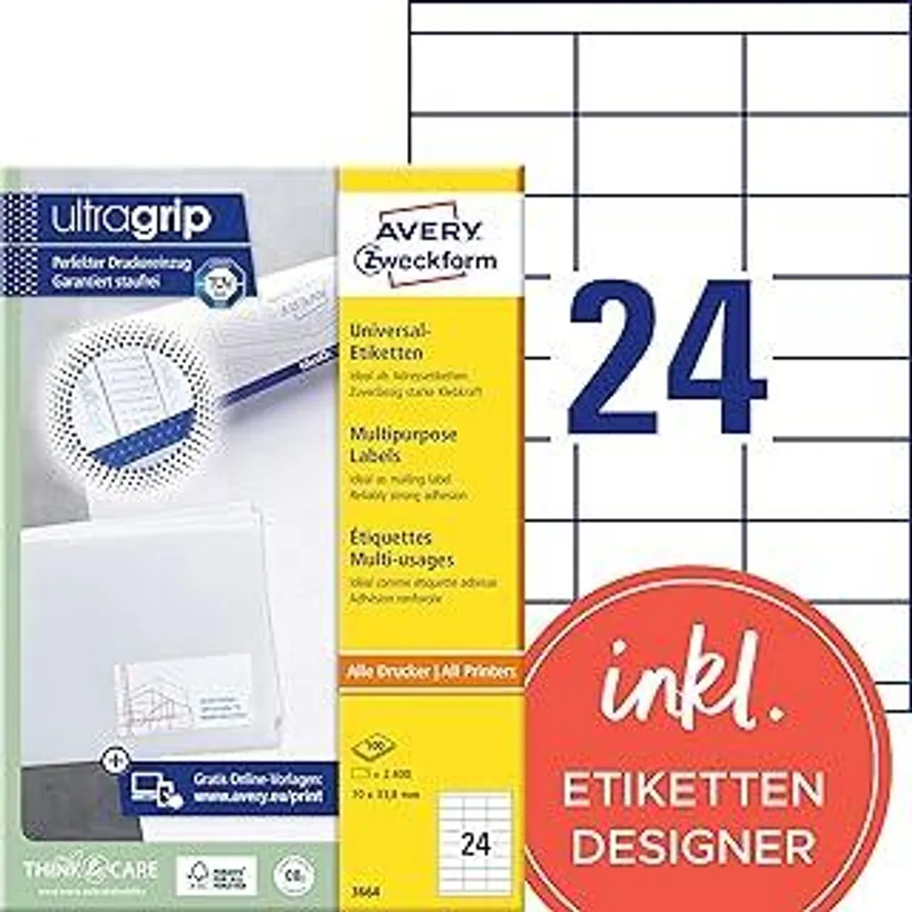 Avery Zweckform 3664: Etichette A4 con Certificazione TÜV e UltraGrip