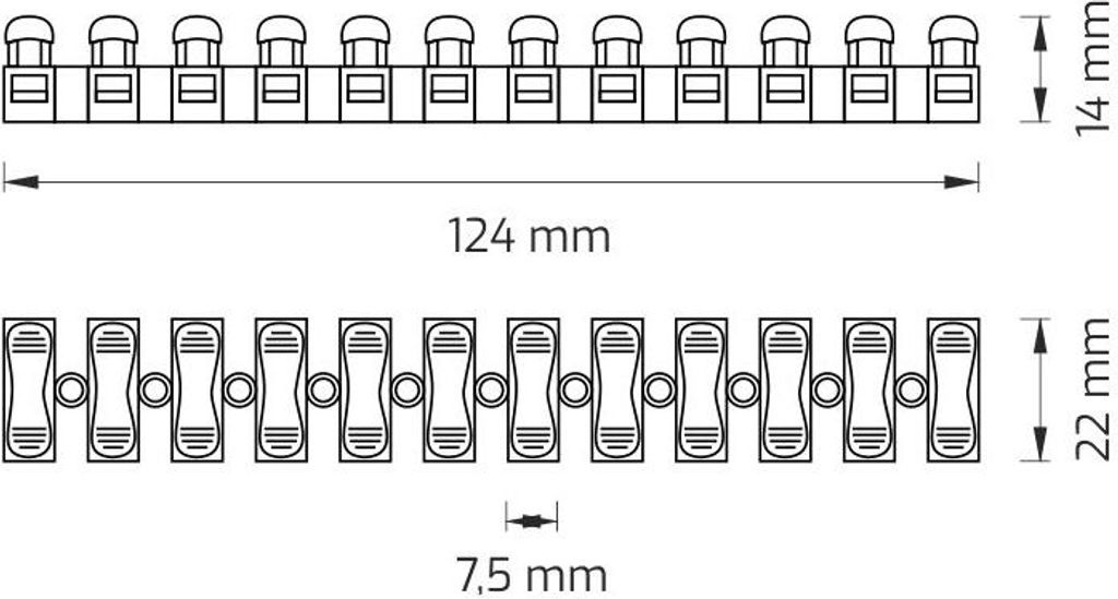DesignLight Lüsterklemme für Kabel 0,5-2,5 mm, Leiste mit 12 Stück, kürzbar