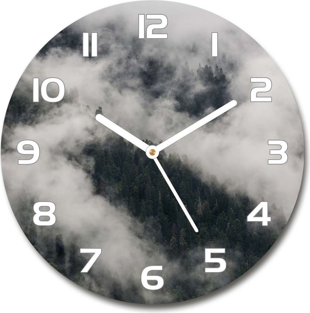Wanduhr aus Glas 30fi Glasbild Glasuhr Gehärtetes Glas - weisse-zeiger - Fog over the forest