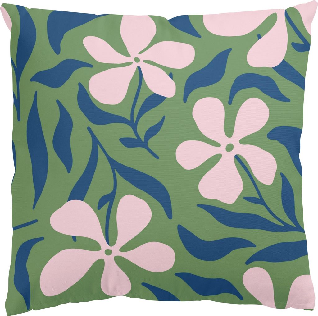 Dekokissen Muster drinnen / Indoor Zierkissen Canvas waschbar Blumenmuster grün Sofakissen mit Füllung