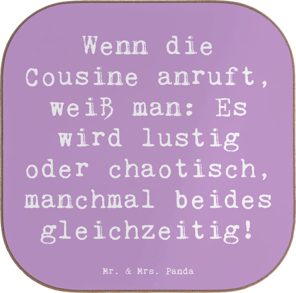 Mr. & Mrs. Panda Getränkeuntersetzer Spruch Cousine Abenteuer - Lavendeltraum - Geschenk, Geburtstage, Anruf, Untersetzer für Gläser, gläserunt...