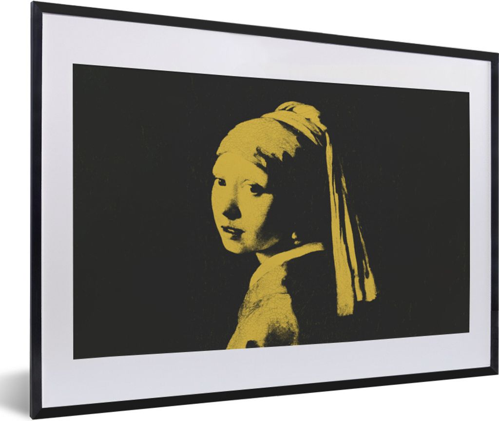 MuchoWow Gerahmtes Poster Mädchen mit Perlenohrring - Vermeer - Schwarz - Gelb 60x40 cm - Poster mit Schwarzem Bilderrahmen Wandposter Rahmen Fo...